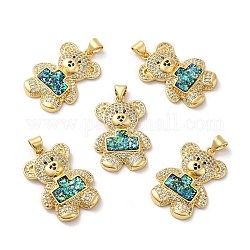 Rack Plating Brass Micro Pave Cubic Zirconia with Synthetic Opal Pendants, with Jump Ring, Lead Free & Cadmium Free, Long-Lasting Plated, Bear, Real 18K Gold Plated, 27x19x4mm, Hole: 5x3.3mm