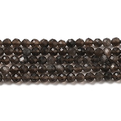 Brins de perles d'obsidienne aux reflets argentés naturels, ronde, facette, 3mm, Trou: 0.6mm, Environ 125 pcs/chapelet, 14.96~15.16'' (38~38.5 cm)