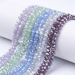 Electroplate Glass Beads Strands, Imitation Jade Beads, Pearl Luster Plated, Faceted, Rondelle, Mixed Color, 6x5mm, Hole: 1mm, about 85~88pcs/strand, 16.1~16.5 inch(41~42cm)