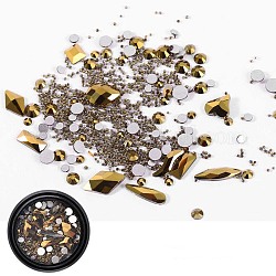 Glass Rhinestone Cabochons, with Micro Beads, Nail Art Decoration Accessories, Mixed Shapes, Gold, about 15g/box