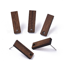 Risultati di orecchini a bottone in legno di noce, con 304 perno in acciaio inox, rettangolo, marrone noce di cocco, 20x6.5mm, Foro: 1.6 mm, ago :0.7mm
