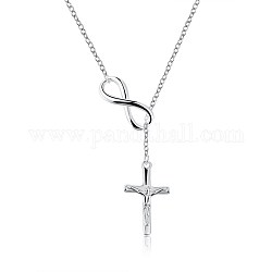Trendy Brass Lariat Necklaces,  Crucifix Cross and Infinity, For Easter, Silver Color Plated, 17.7 inch(45cm)