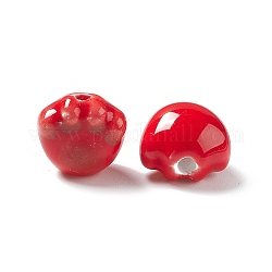 Perline porcellana stampato fatto a mano, stampe di zampa di gatto, rosso, 12x12x9mm, Foro: 2 mm