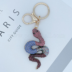 Porte-clés pendentif serpent en strass, avec les accessoires en alliage, pour pendentif de sac de voiture, colorées, 14x4.9 cm