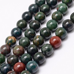 Brins de perles de pierre de sang indienne naturelle, perles de pierre d'héliotrope, ronde, 8mm, Trou: 1mm, Environ 48 pcs/chapelet, 15 pouce