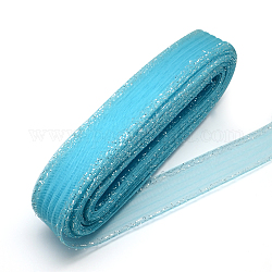 Nastro di maglia, corda di filo netto plastico, con cavo metallico d'argento, cielo blu profondo, 7cm, 25iarde/balla