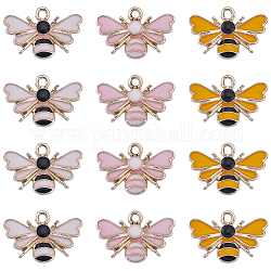 Sunnyclue 30pcs 3 colgantes de esmalte de aleación de colores, encanto de abeja, dorado, 15x22.5x2mm, agujero: 2 mm, 10 piezas / color