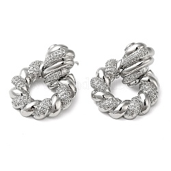 Orecchini pendenti con anello twist e zirconi trasparenti, orecchini in ottone per le donne, platino, 31x24mm