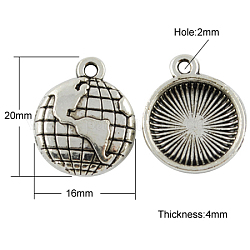 Tibetan Style Alloy Globe Pendants, Lead Free, Antique Silver, 20x16x4mm, Hole: 2mm