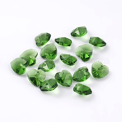 Romantic Valentines Ideas Glass Charms, Faceted Heart Charm, Lime Green, 14x14x8mm, Hole: 1mm