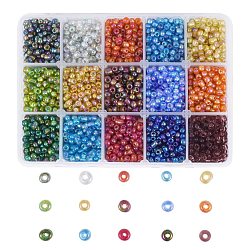 345~375g 15 styles 6/0 perles de rocaille en verre, transparent , ronde, couleur mixte, 23~25g / style