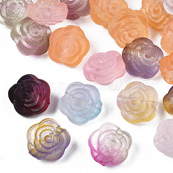 Perline acriliche trasparenti verniciate a spruzzo bicolore, smerigliato, fiore, colore misto, 11.5x12x9mm, Foro: 2 mm, circa 935pcs/500g