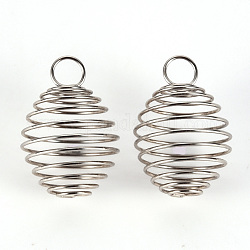 304 pendentif en fil d'acier inoxydable, pendentifs de cage de perle en spirale, couleur inoxydable, 29x20.5x20.5mm, Trou: 6mm