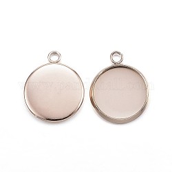 Ion Plating(IP) 304 Stainless Steel Pendant Cabochon Settings, Plain Edge Bezel Cups, Flat Round, Rose Gold, Tray: 12mm, 16.5x13.5x2mm, Hole: 1.8mm