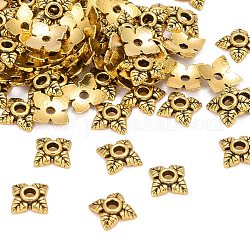 Tibetischen Stil Legierung Perlenkappen, Cadmiumfrei und Nickel frei und Bleifrei, Blume, Antik Golden, 6x6x2 mm, Bohrung: 1 mm