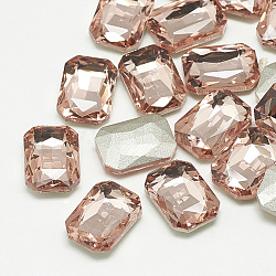 Pointed Back Glass Rhinestone Cabochons, Faceted, Rectangle Octagon, Vintage Rose, 10x8x3.5mm