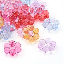 Transparent Acrylic Flower Bead Frames, Faceted, Mixed Color, about 23mm long, 21mm wide, 7mm thick,hole: 9mm, about 246pcs/500g