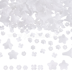 Hobbiesay 200 Uds. 4 estilos de tapas de abalorios de flores transparentes esmeriladas, tapas de abalorios acrílicas, cuentas de vidrio pintadas con aerosol, tapas de abalorios espaciadoras florales para hacer joyas diy, agujero: 1.2-1.5 mm