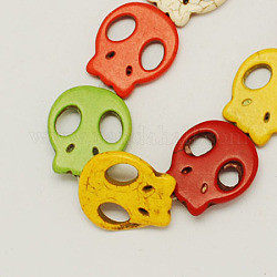 Synthetical Turquoise Beads Strands, Dyed, Skull, for Halloween, Mixed Color, 15x13x3mm, Hole: 1mm, about 20pcs/strand