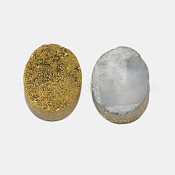 Revestimiento cabuchones de cristal druzy naturales, Plano Oval, teñido, oro, 14x10x4~8mm
