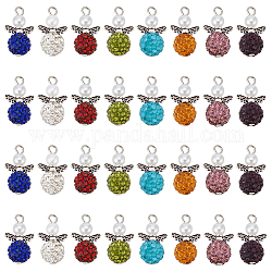 PH PandaHall 32pcs 8 Colors Angel Wing Charms, Colorful Rhinestone Beads with Antique Silver Wing Beads Angel Fairy Wing Beads Dangle Pendants for DIY Necklace Bracelet Jewellery Keychain Making