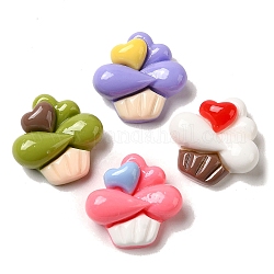 Opaque Resin Decoden Cabochons, Imitation Food, Cupcake with Heart, Mixed Color, 14x15x6mm