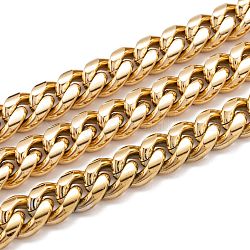 304 cadena de eslabones cubanos de acero inoxidable., sin soldar, con carrete, dorado, 12.5x10x5mm, 16.4 pie (5 m) / rollo