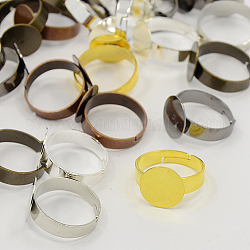 Mixed Color Adjustable Brass Pad Ring Bases, Cadmium Free & Lead Free, 18mm, Tray: 12mm