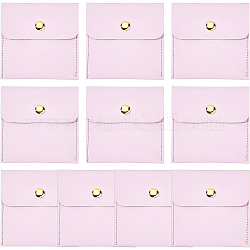 BENECREAT 10Pcs PU Imitation Leather Jewelry Storage Bags, 3x3 Inch Pearl Pink Portable Jewelry Pouch with Snap Buttons for Necklaces Bracelet Rings
