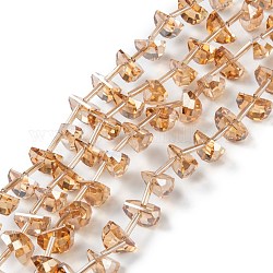 Abalorios de vidrio electrochapdo, lustre de la perla chapado, rebanada de sandía facetada, naranja oscuro, 11x8x7mm, agujero: 1.2 mm, aproximamente 50 pcs / cadena, 19.69'' (50 cm)