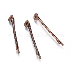 Red Copper Iron Hair Bobby Pin Findings, Size: about 2mm wide, 52mm long, 2mm thick, Tray: 8mm in diameter, 0.5mm thick