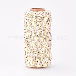 Cordón de algodón macramé de 2 capa, con alambre de oro, cuerda de algodón retorcida, para colgar en la pared, artesanías, envoltorio de regalo, lino, 1~1.5mm, alrededor de 109.36 yarda (100 m) / rollo