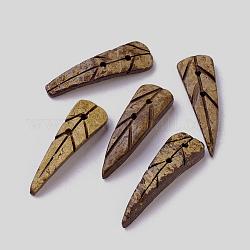 2-Loch-Kokosknöpfe, Blatt, Kokosnuss braun, 36~37x11~12x3.5~5 mm, Bohrung: 1.6 mm