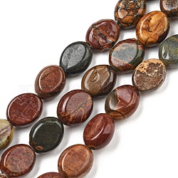 Fili di perline di diaspro policromo naturale/pietra di picasso/diaspro picasso, ovale, 10x8x4mm, Foro: 1 mm, circa 40pcs/filo, 15.7 pollice (39 cm)