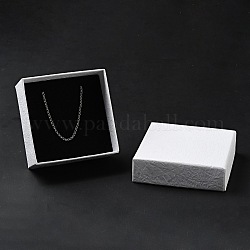 Coffrets cadeaux bijoux en papier texturé, avec tapis éponge à l'intérieur, carrée, blanc, 7.5x7.5x3.4 cm, Diamètre intérieur: 6.9x6.9 cm, profondeur : 3.2cm