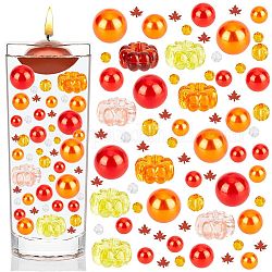 BENECREAT 270PCS Thanksgiving Vase Filler Decorations, Orange Red Floating Pearl Beads with Pumpkin Bead and Maple Leaf Sequins for Vase Fillers Party Table Home Decor Wedding Display