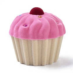 Samt Ring Boxen, mit Kunststoff-und Strass, Cupcake, Perle rosa, 6x5.75 cm