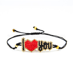 Miyuki Samenherz Ich liebe dich geflochtenes Perlenarmband, verstellbares modisches Armband für Frauen, rot, 11 Zoll (28 cm)