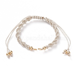 Adjustable Polyester Braided Cord Bracelet Making, with Brass Beads and 304 Stainless Steel Jump Rings, Golden, Antique White, Single Chain Length: about 5-1/2 inch(14cm)