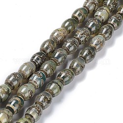 Chapelets de perles de style tibétain, Perles d'agate naturelles, teints et chauffée, ovale, motif de dragon, 13~14x9.5~10mm, Trou: 1.2mm, Environ 25 pcs/chapelet, 13.39'' (34 cm)