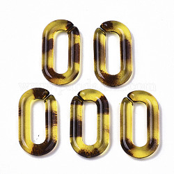 Anneaux de liaison acryliques transparents, connecteurs à liaison rapide, motif de peaux de léopard imitation, pour la fabrication de chaînes de câble, ovale, champagne jaune, 20x11x3mm, diamètre intérieur: 13.5x4 mm