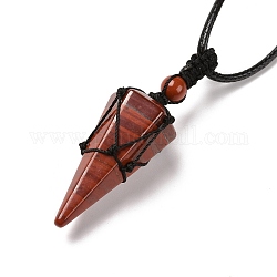 Natural Red Jasper Pendants Necklaces, with Waxed Cord and Nylon Cord, Cone, 31.18 inch~33 inch(79.2~84cm), 1.5~2mm