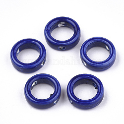 Handgefertigte Rahmen aus Porzellanperlen, hell glasierten Porzellan, Ring, Blau, 15x5 mm, Bohrung: 2 mm, 9.5 mm Innen Durchmesser