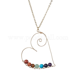 Collana con pendente a cuore in lega di perline e pietre preziose naturali e sintetiche, oro, 20.31 pollice (51.6 cm)