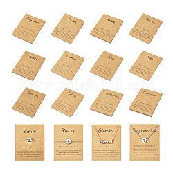 Fashewelry 120Pcs 12 Styles 12 Constellation Theme Cardboard Jewelry Display Cards, for Necklace Display, BurlyWood, Rectangle with Word, with 12Pcs Metallic Wire Twist Ties, 12 Constellations, 90~120x4~70x0.6mm, 10pcs/style