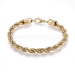 304 Stainless Steel Rope Chain Bracelets, with Lobster Claw Clasps, Golden, 8-5/8 inch(22cm), 7mm