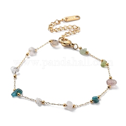 Natural & Synthetic Mixed Gemstone Chips Beaded Chain Bracelets, with Golden 316 Surgical Stainless Steel Chains, 6-7/8~7-1/8 inch(17.5~18cm)