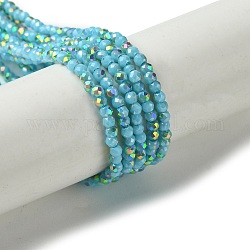 Chapelets de perles en verre électrolytique , facette, demi-plaqué, de couleur plaquée ab , ronde, turquoise moyen, 2mm, Trou: 0.8mm, Environ 206 pcs/chapelet, 14.57'' (37 cm)