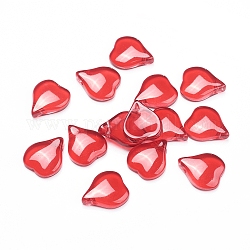 Charms in vetro, petalo a forma di cuore, cremisi, 15x12x4.5mm, Foro: 1 mm