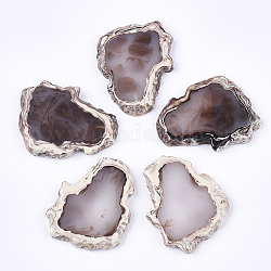 Half Drilled Resin Beads, For Pendants Making, Imitation Agate Slices, Rosy Brown, 39~40.5x31.5~32.5x4~5mm, Half Hole: 1mm